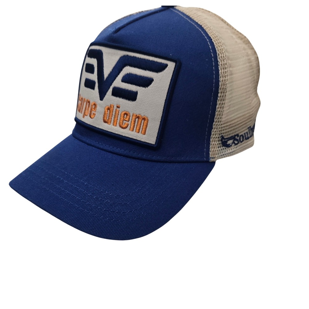 Soulbyrd Carpe Diem Trucker Hat Blue Tan Mesh Snapback Cap Mens  OSFA Like New - Picture 3 of 10